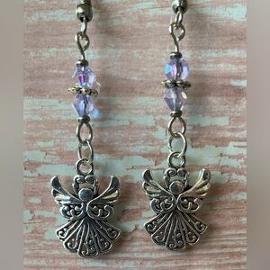 Angel Earrings with Lavender Crystal Beads